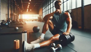 Athlete performing a lighter workout during a deload week with reduced weights and recovery equipment nearby