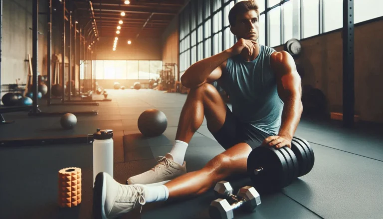 Athlete performing a lighter workout during a deload week with reduced weights and recovery equipment nearby